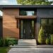 Contemporary exterior of home with dark ceramic tiles as siding of ...